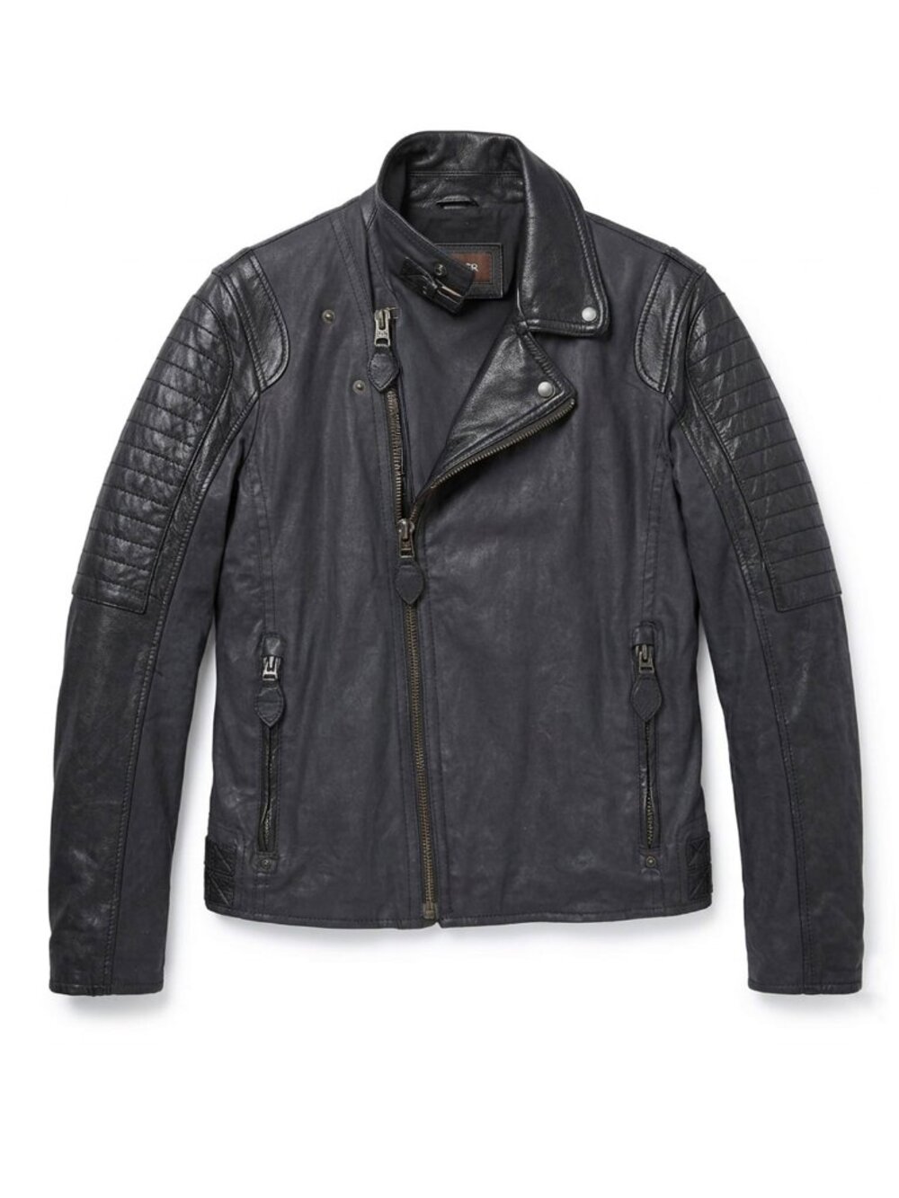 Danier Black  Cotton Leather Moto Biker Jacket Asymmetrical Zip Front Unisex
